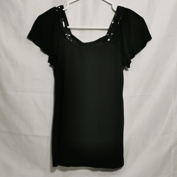 Black Blouse with Sequined Neckline Size M EUC #66 - Picture 3 of 6